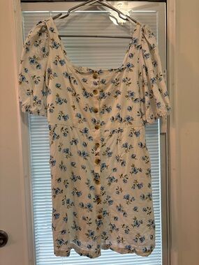 Old Navy White Mini Dress with Blue Floral Print